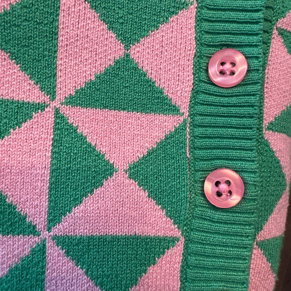 Bluenotes Pink Green Geometric Crop Cardigan Small Preppy Retro Y2K Dopamine - Picture 5 of 5